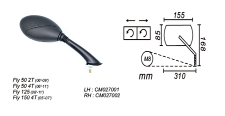 Lusterko Prawe Piaggio Fly 50/125/150 2005-2011 Power Force