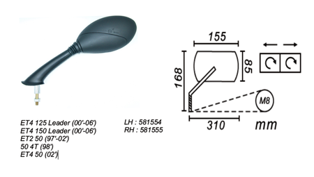 Lusterko Vespa Et2/Et4 50/125/150 1997-2006 Lewe Power Force Lutfv-018-7-L