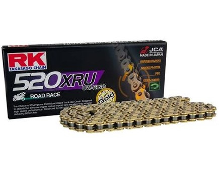 ŁAŃCUCH NAPĘDOWY 520XRU-122 (UW-RING) ZAKUWKA (CLF) W ZESTAWIE KOLOR ZŁOTY (POJEMNOŚĆ: DO 1000 CCM) (40 KN)