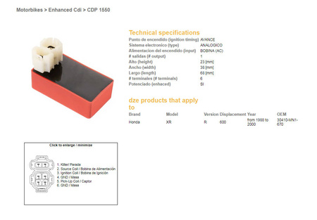 Dze moduł zapłonu cdi honda xr 600 r '88-'00 (30410-mn1-670)