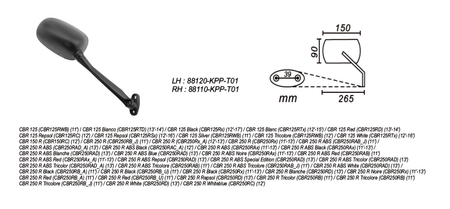 Lusterko prawe honda cbr 125/250 2011-1 power force
