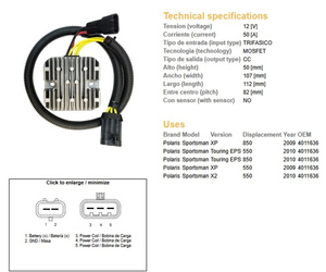 Dze regulator napięcia polaris sportsman 550 '09-'10, 850 '09-'10 (40111636) mosfet - 50a