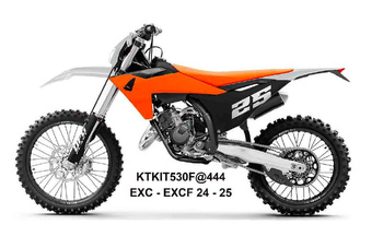 KOMPLET PLASTIKÓW (FULL KIT) Z OSŁONAMI TELESKOPÓW (AMORTYZATORÓW) KTM EXC 150 / 250 / 300 TBI '24-'25, EXC-F 250 / 350 / 450 / 500 '24-'25 KOLOR BIAŁY / POMARAŃCZOWY / CZARNY