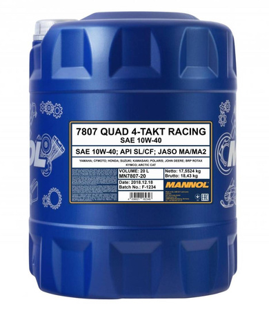 Mannol olej silnikowy 4t racing quad 10w40 20l ma2 semisyntetyk (7807)