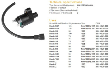 Dze cewka zapłonowa honda nsr125 93-01 (30510-gz9-000) trx90 '93-'05