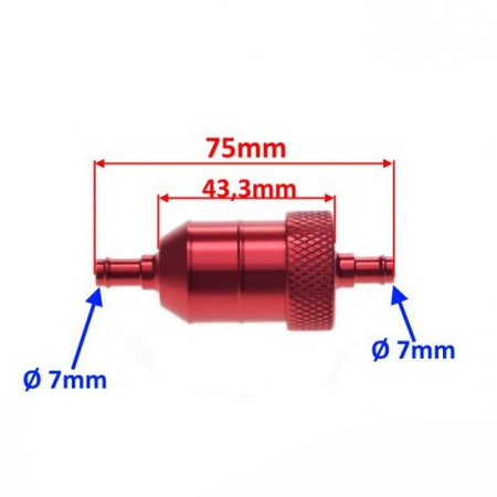 Filtr Paliwa CNC Fi 6 Mm Rozkręcany Aluminiowy czerwony