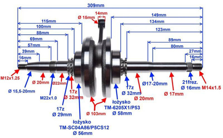 Wał korbowy skuter 150 GY7-150 BN157QMJ