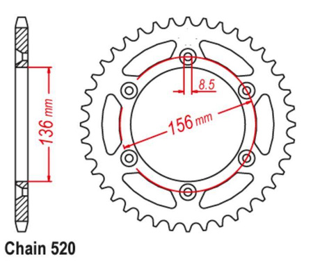 Zębatka tylna aluminiowa t7075 (ergal) 702 52 husqvarna te/tc 90-14, beta 350/400/450 rr 4t, cagiva 125/250 wmx/wrk enduro kolor srebrny