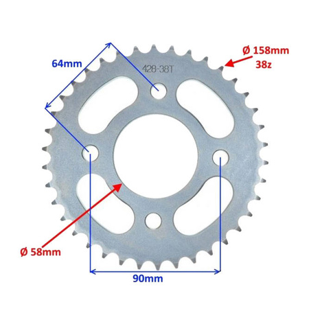 Zębatka tył do motocykla Romet R125 / R150 38Z 428