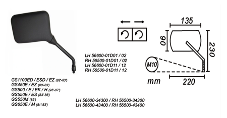 Lusterko prawe suzuki gs 500/550/650/450/1100 1980-2007 power force