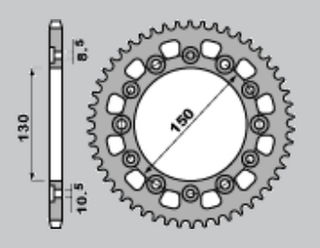 Zębatka tylna 4309 46 honda xl 600r '83-'87, fmx 650 '05-'08, fx 650 vigor '99-'01, nx 650 dominator '89-'94, yamaha fzs 400 fazer