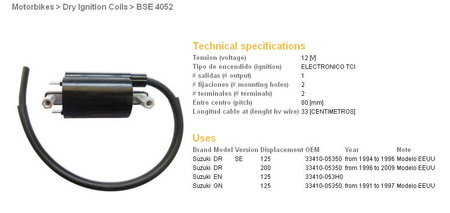 Dze cewka zapłonowa suzuki dr 125se '94-'96, gn 125 '91-'97 (33410-05350, 33410-053f0)