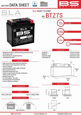 Bs akumulator btz7s (fa) (ytz7s) 12v 6ah 112x69x103 bezobsługowy - zalany (130a) (8)