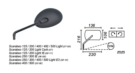 Lusterko Lewe Aprilia Scarabeo 125/200/250/300/400/500 2000-2011 Power Force