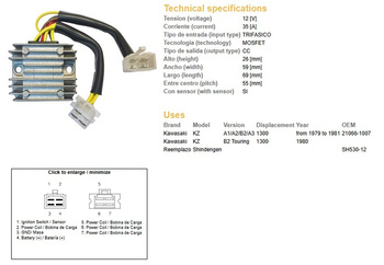 Dze regulator napięcia kawasaki kz1300a/b 79-81 (21066-1007) (sh530-12) (esr470)