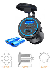 MOTOCYKLOWE POTRÓJNE GNIAZDO USB QC 3.0 X 1 I PD X 2 - 54 W POWER DELIVERY MONTAŻ NA POWIERZCHNIE PŁASKĄ (OWIEWKA, KUFER) LUB NA KIEROWNICE - POTRZEBNY ADAPTER BTMUS28