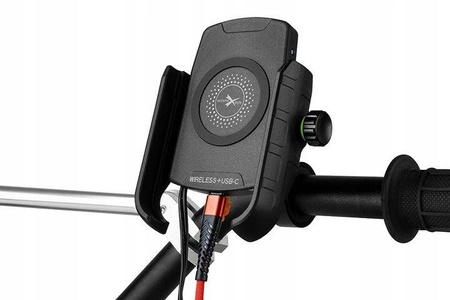 Uchwyt motocyklowy z ładowarką indukcyjną usb-c, quick charge na telefon montowany na kierownicę lub lusterko typ: r9w-pd metal wireless-pd