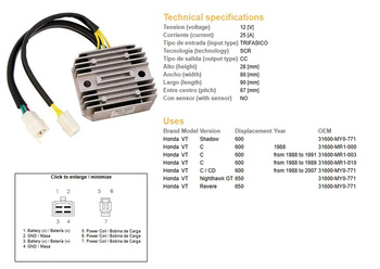 Dze regulator napięcia honda vt600c shadow '88-'07, ntv 650 (oem-31600-my0-771) (esr250, rgu-115)