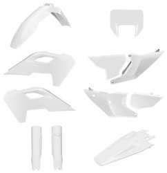 KOMPLET PLASTIKÓW (FULL KIT) HUSQVARNA TE/FE TPI '24-'25 W ZESTAWIE OSŁONA LAMPY PRZEDNIEJ (8681500001) I OSŁONY AMORTYZATORÓW (8352500001) KOLOR BIAŁY