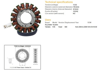 Uzwojenie alternatora stator yamaha fz6 fazer '04-09 (oem 5vx-81410-00)