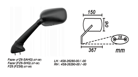 Lusterko Lewe Yamaha Fazer Fz6-S Ahg 2007-2009 Power Force