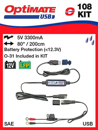 Ładowarka usb ze złączem sae 3300ma i złączem o31 plus rozdzielacz o110 (el)
