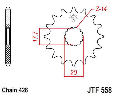 Zębatka przednia z gumą 577 16 yamaha dt 125r '93-'06, kawasaki ninja 125 / z 125 '19 (57716jtrb) (łańc. 428)
