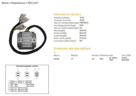 Dze regulator napięcia honda vt1100c/c2/c3 shadow '87-'03 (35a) (31600-mah-008) (esr120) (sh541g-11)