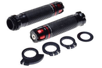 Manetki motocyklowe czarno czerwone na kierownicę 22 mm