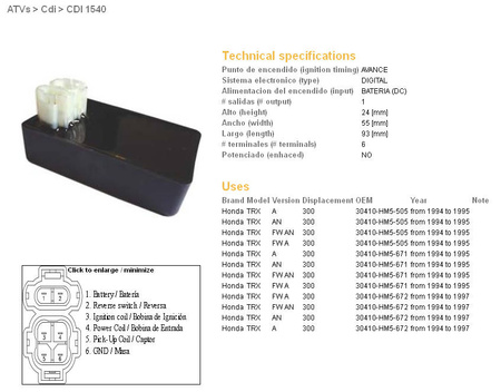 Dze moduł zapłonu cdi honda trx300 fw 94-97