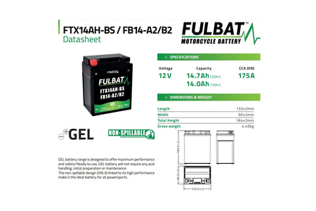 Akumulator Żelowy Bezobsługowy Fulbat Ftx14ah-Bs / Fb14-A2/B2
