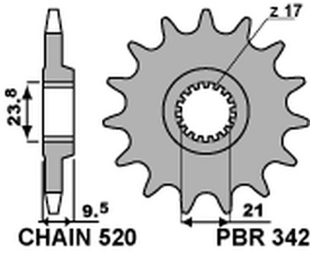 Zębatka przednia 342 13 honda cr 250 '88-'07, crf 450r/x '02-'15 crf 250r '22-'23 (jtf284.13) (łańc. 520) (34213jt)