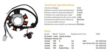 Uzwojenie alternatora stator yamaha yfm 350 big bear '89-'94, warrior '87-'95 (esg432), (oem-3hn-85510-20-00)