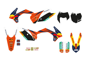 Komplet naklejek (oklein) KTM SX-SXF 13-15, EXC 14-16 replica trophy 2022, kolor czarny/pomarańczowy (zastępuje e2538r21)