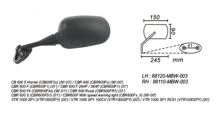 Lusterko lewe honda hornet 600 2000-03, cbr 600, vtr 1000 power force