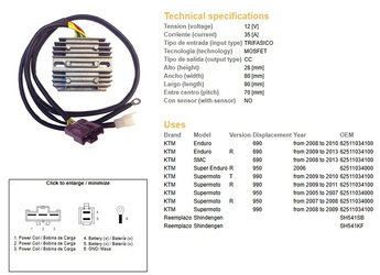 Dze regulator napięcia ktm 690 enduro/smc '08-'13, 950 sm/r '05-'07, 990 sm/smt '08-'11 (oem-62511034000) (sh541sb, sh541kf)