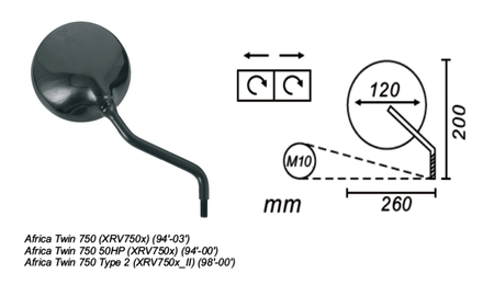 Lusterko prawe honda africa twin 750 94-2003 power force
