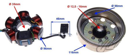 Stator iskrownik 6 cewek + koło magnesowe