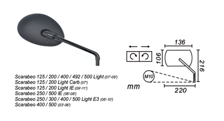 Lusterko Prawe Aprilia Scarabeo 125/200/250/300/400/500 2000-2011 Power Force