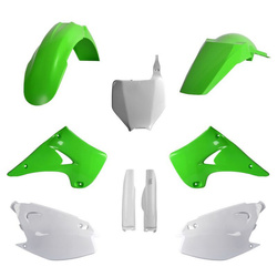 KOMPLET PLASTIKÓW (FULL KIT) KAWASAKI KX 125/250 '04-'08 W ZESTAWIE TABLICA PRZEDNIA (8660800002) I OSŁONY AMORTYZARORÓW (8398000001) KOLOR ZIELONY OEM