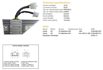 Dze regulator napięcia honda cb 650sc nighthawk '83-'85 (31600-me5-003) (sh255-12)