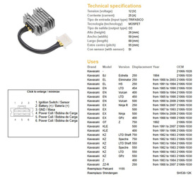 Dze regulator napięcia kawasaki el/en/ex/gpz/kz/z (sh530-12) (21066-1030) (sh530-12k,esr140)