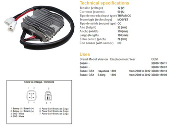Dze regulator napięcia suzuki gsxr 1300 hayabusa '08-'12, b-king 1300 '08-'12 (mosfet - 50a) (oem:32800-15h10)