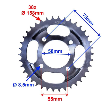 Zębatka tył 38Z 428 do Romet Zetka