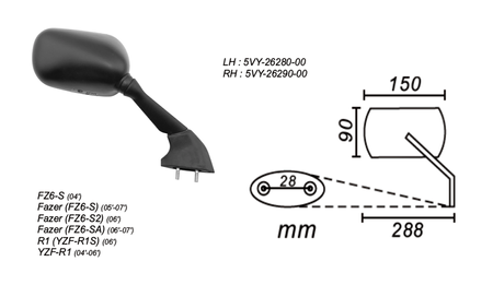 Lusterko prawe yamaha yz6-s 2005 fazer yz6-s 2005-2007 power force