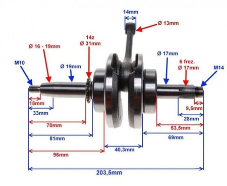 Wał korbowy do silnika 139Fmb 50 cm Barton Fighter