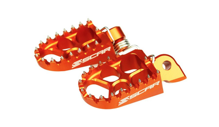 PODNÓŻKI PEGI ALUMINIOWE KTM SX/EXC '98-'16, HUSQVARNA '14-'16, GASGAS MC 50/65 '21-'24, SHERCO '08-'25, BETA RR '05-'19, HUSABERG '08-'14 KOLOR POMARAŃCZOWY