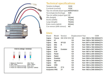 Dze regulator napięcia cagiva 125 mito/planet/raptor, husqvarna wre125 93-06, sm 125 '93-'06 (oem-800042274)