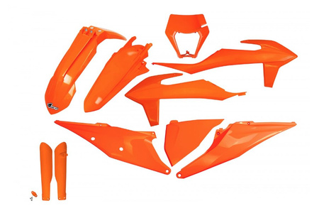 Komplet Plastików Z Osłonami Teleskopów (Amortyzatorów) Ktm Exc 125 '20-'21, Exc 250 / 300 '20-'23, Exc-F 250 / 350 / 450 / 500 '20-'23 Kolor Pomarańczowy