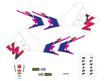 Komplet naklejek (oklein) yamaha yz 125/250 '93-'95, replica team yamaha '93 kolor różowy/niebieski/biały